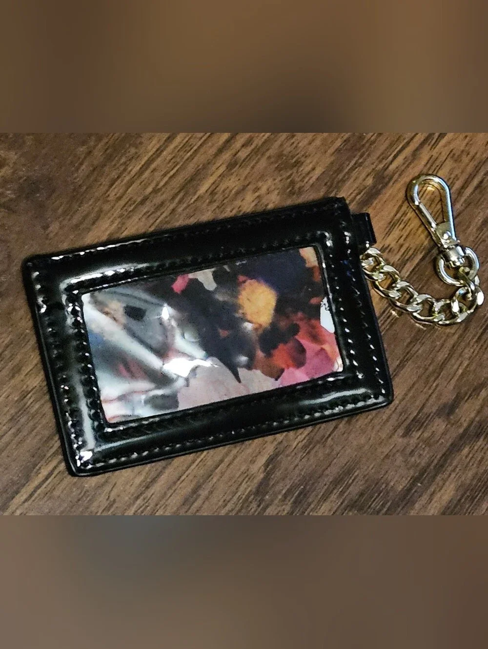 Nine West Black Patent Cardholder with Gold Chain Key Clip